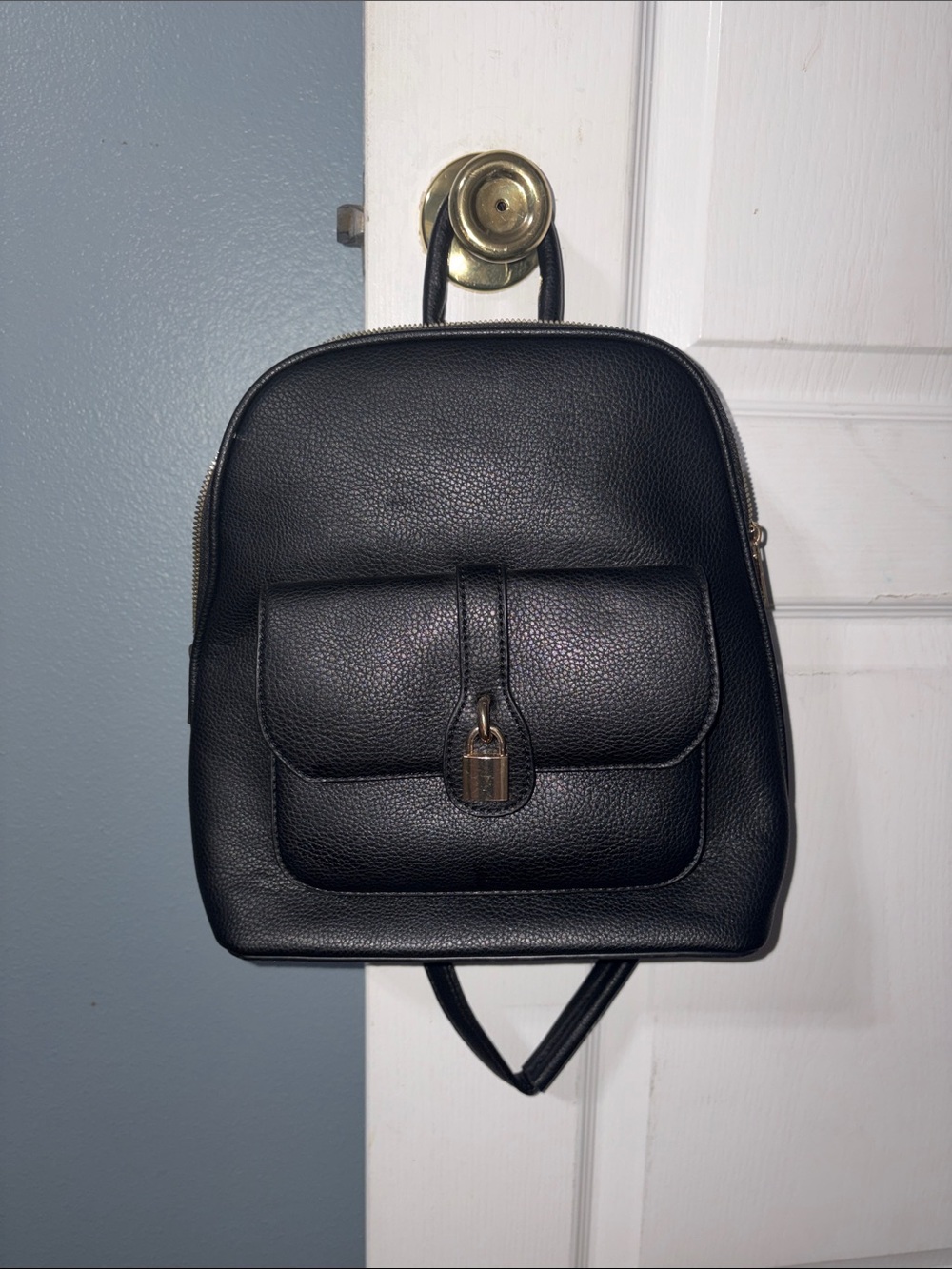 Black Pebbled Leather Mini Backpack with Front Pocket